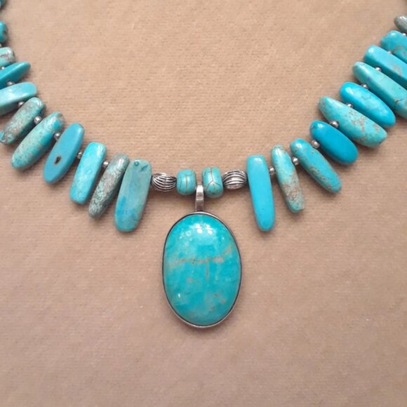 Vintage 1970's Turquenite & Sterling Silver Necklace - Picture 3 of 7